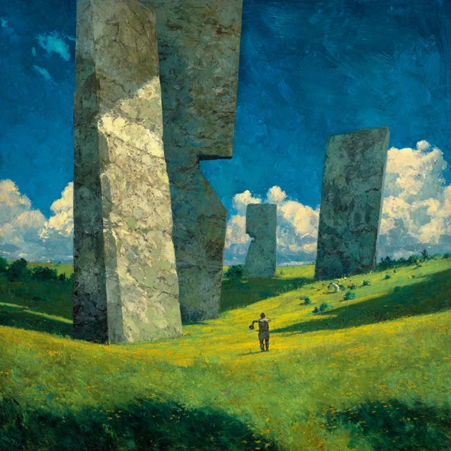 Stone Monoliths in a Field Painting