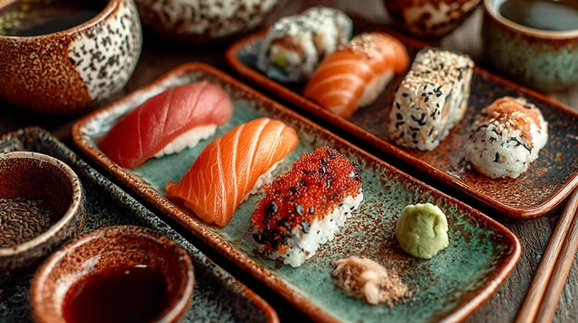 Sushi Plate and Smartphone Close Up Photography