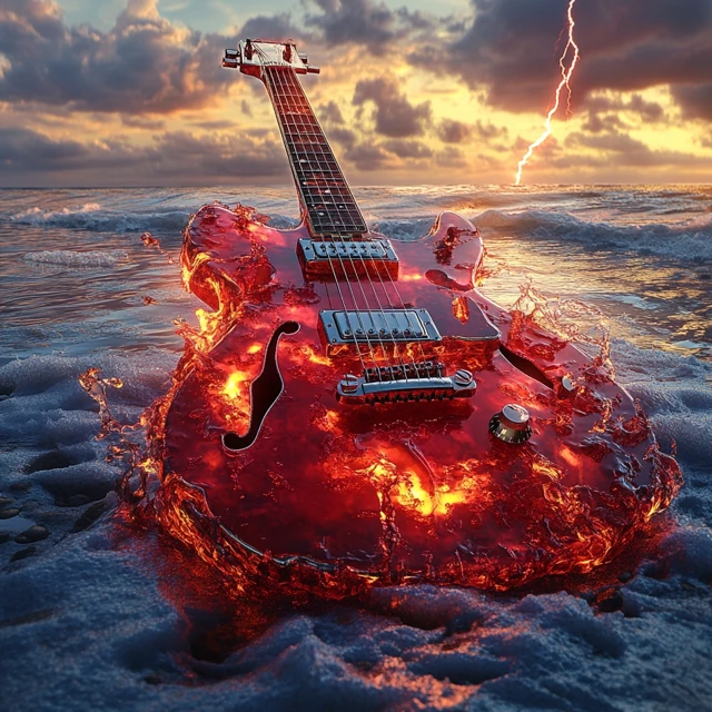 Electric Guitar on Fire Waves and Lightning