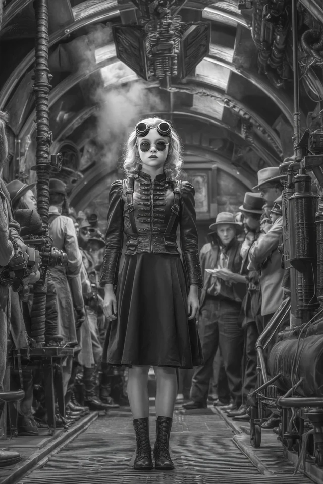 Steampunk Girl in Futuristic Train Station - Cinematic Photo