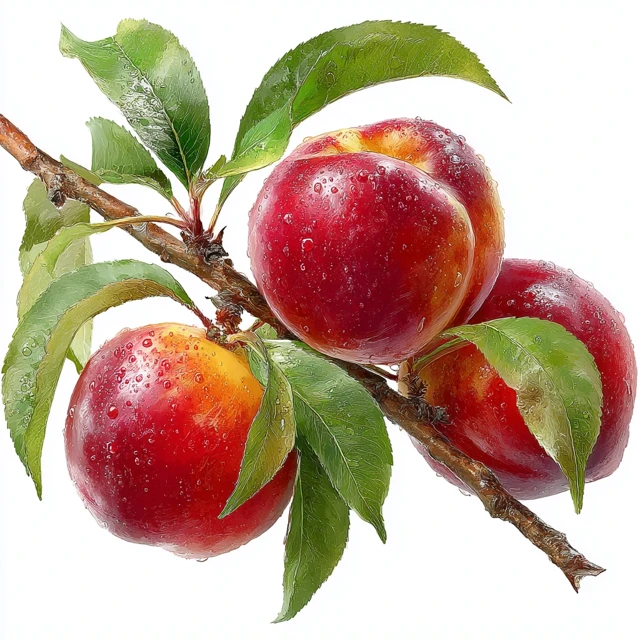 Juicy Peaches on Branch PNG Realistic