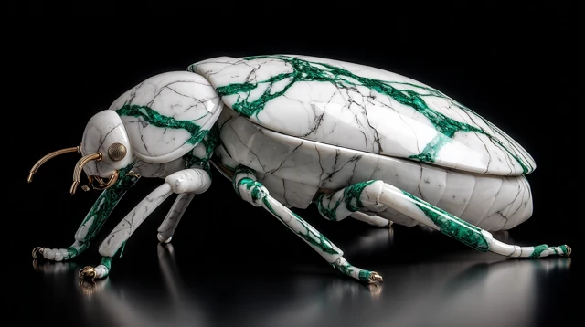 Marble Cockroach Sculpture with Emerald Veining