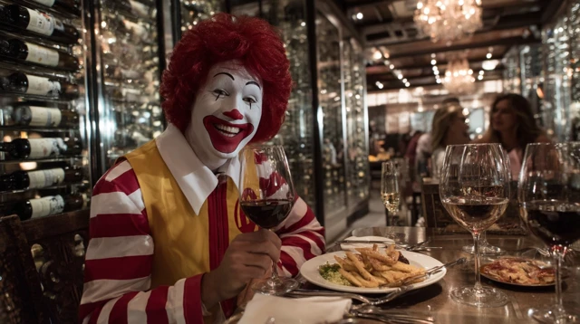 Ronald McDonald Enjoying Wine Painting Art