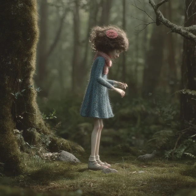 Handmade Miniature Girl in Fairy Forest 3D Render