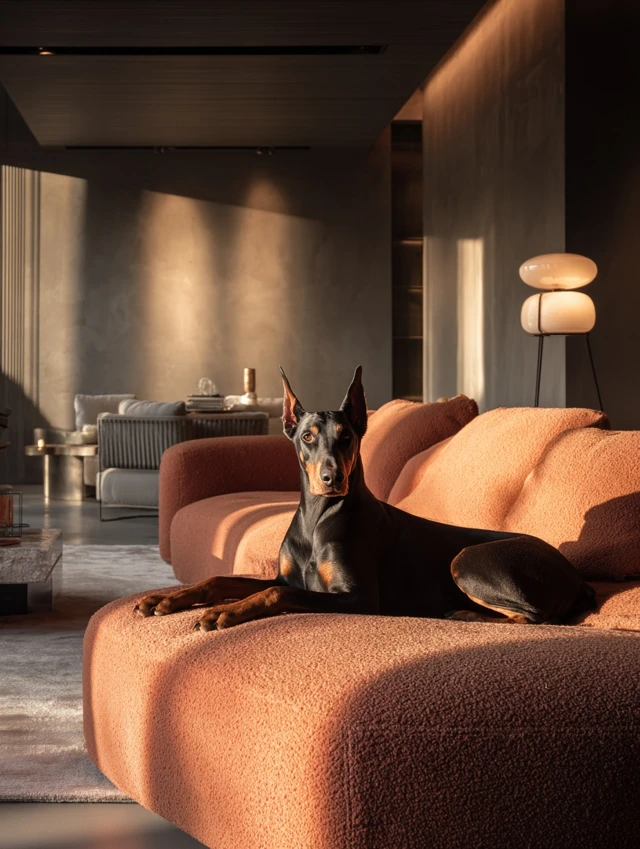 Modern Living Room with Doberman Dog