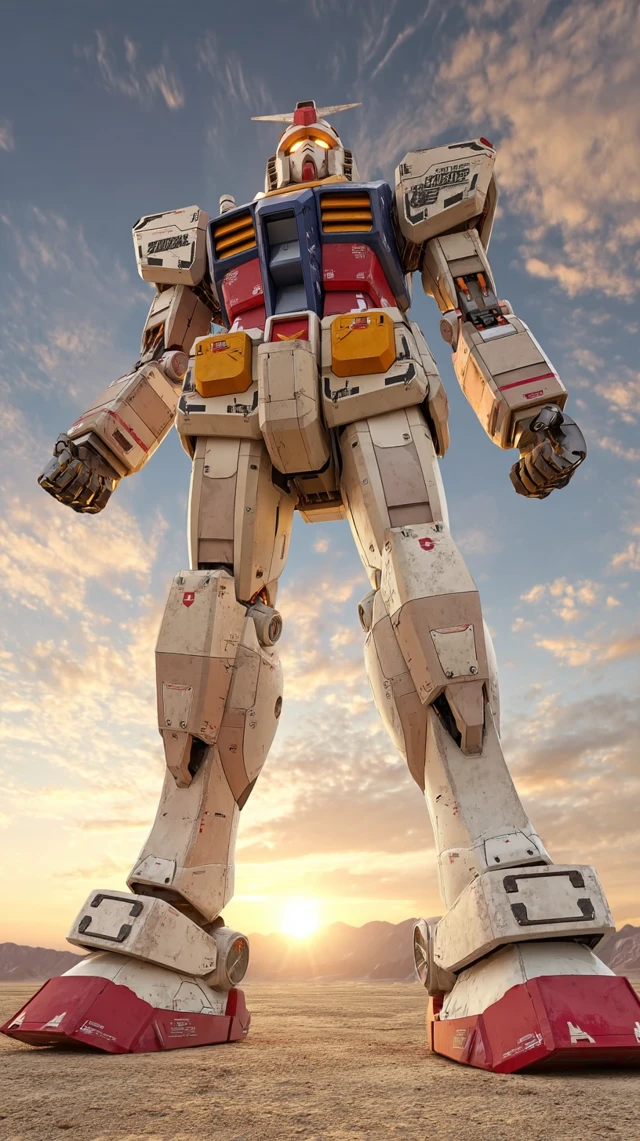 RX782 Gundam in Battlefield Sunset Photorealistic