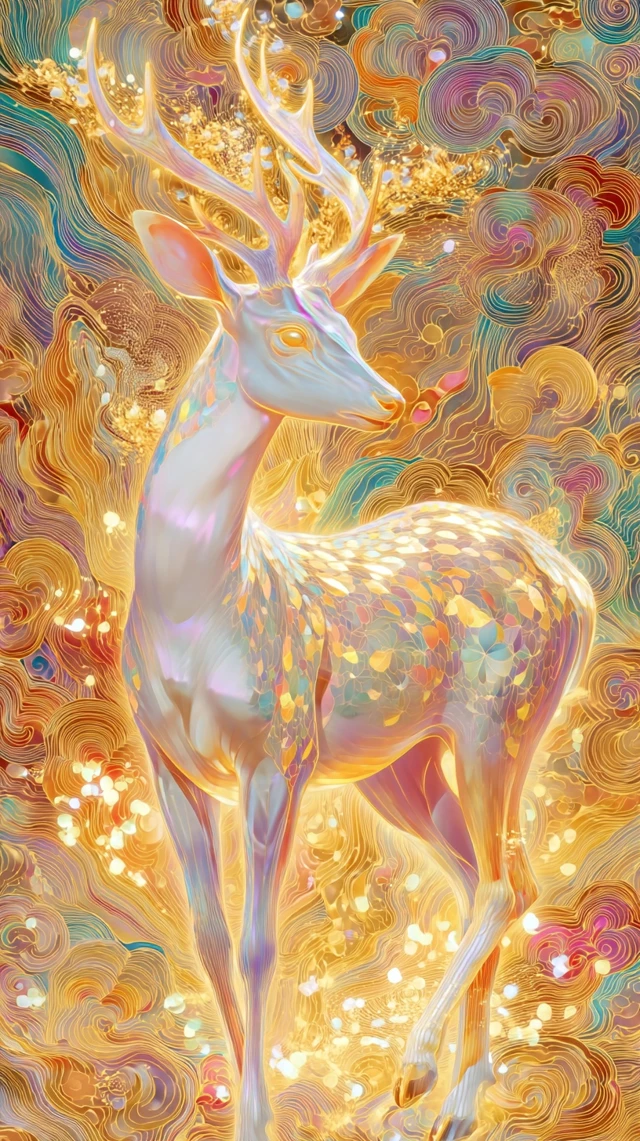 Sacred Deer in Golden Flames Ethereal Art