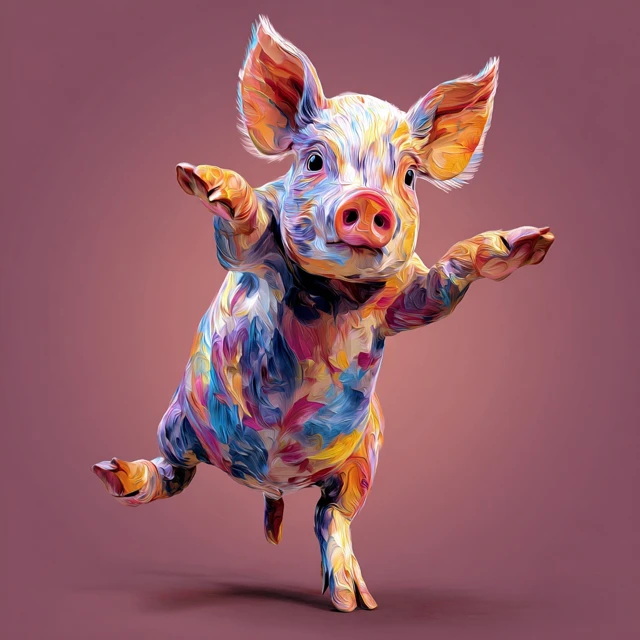 Dancing Pig Colorful Artwork