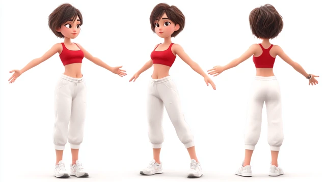 3D Cartoon Asian Woman in Sports Outfit