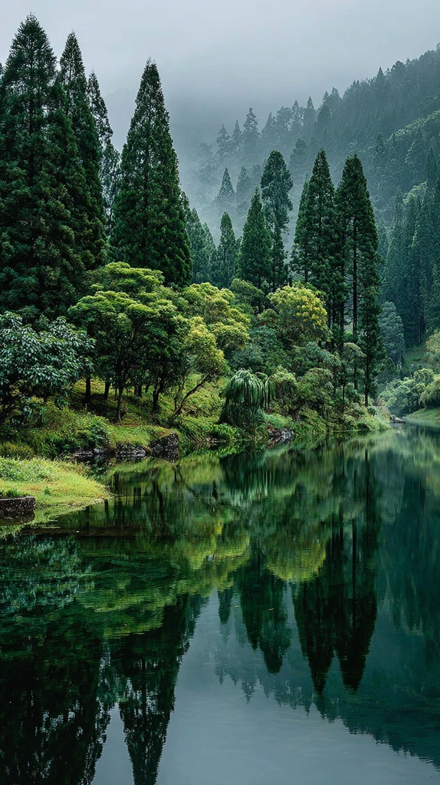 Tranquil Forest Lake Landscape Reflection
