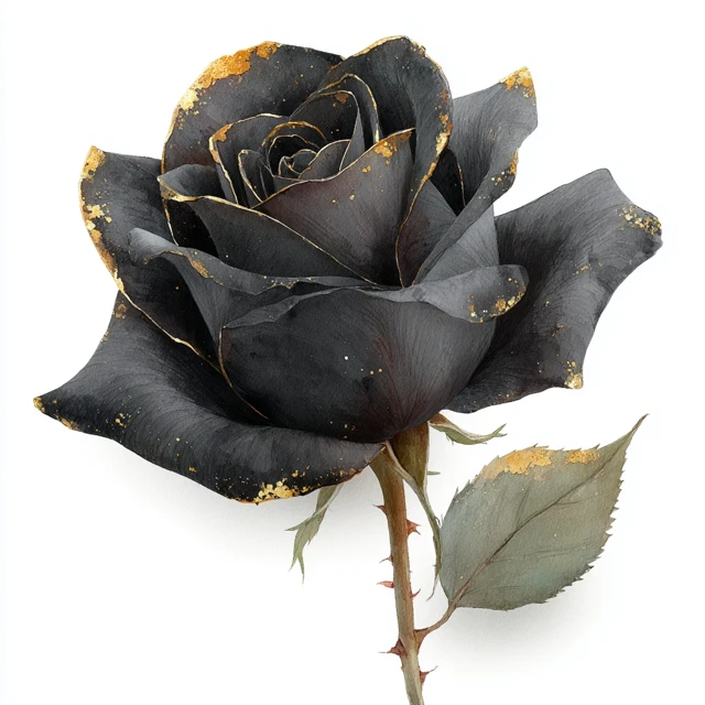 Black Rose with Gold Halloween Floral Illustration