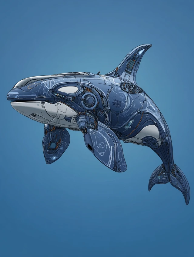 Futuristic Orca Illustration Meziers Ghibli Style