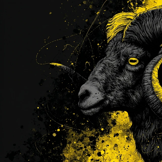 Merch Design Black and Yellow Ram Illustration