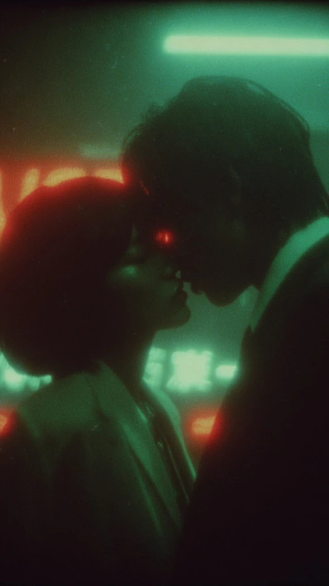 Intimate Kiss Neon Lights Romantic Scene
