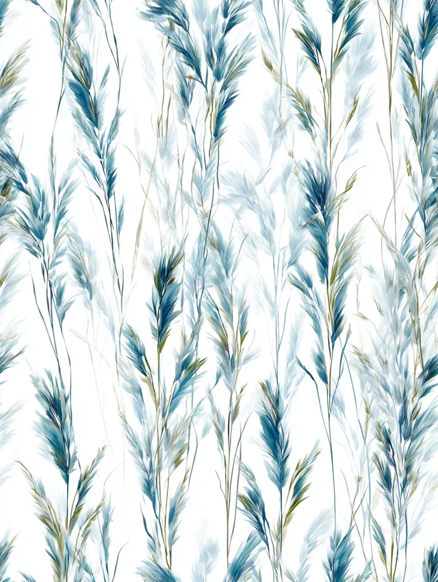 Watercolor Grasses Wallpaper Serene Blue Green