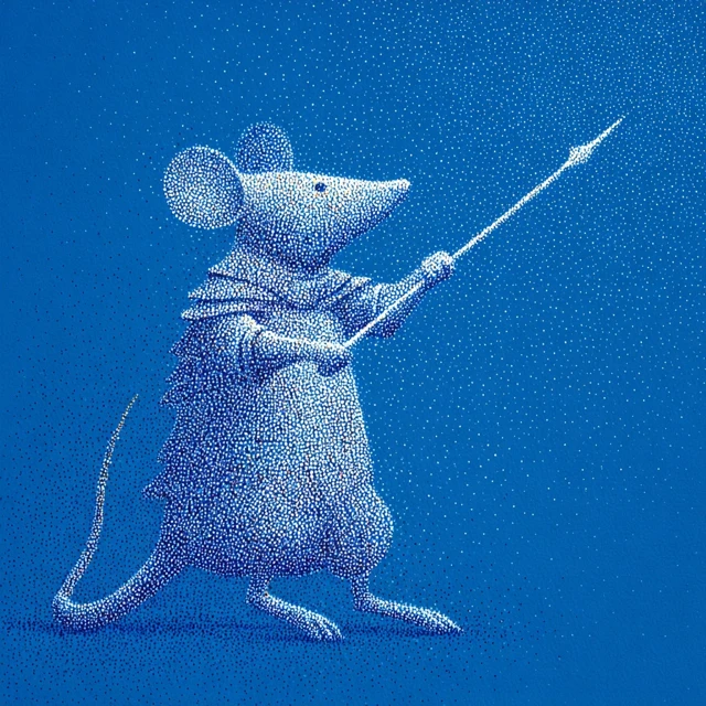 Pointillism Mouse Warrior Art Minimalist Blue