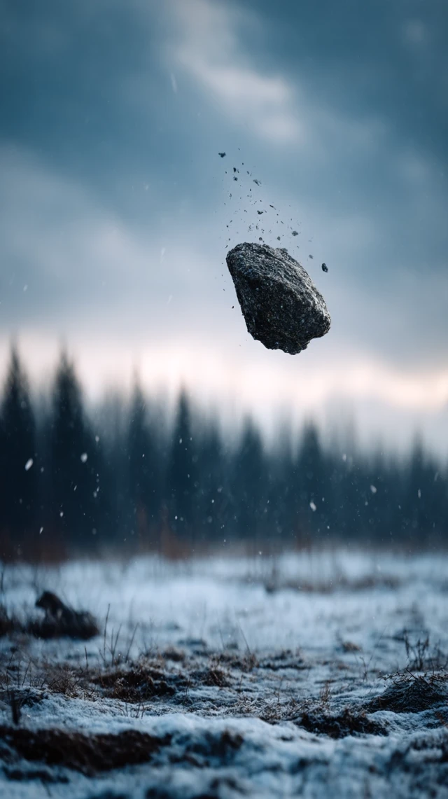 Winter Scene: Frozen Rock in Motion
