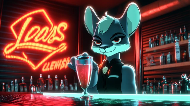 Cyberpunk Bartender Holding Drink Neon Club