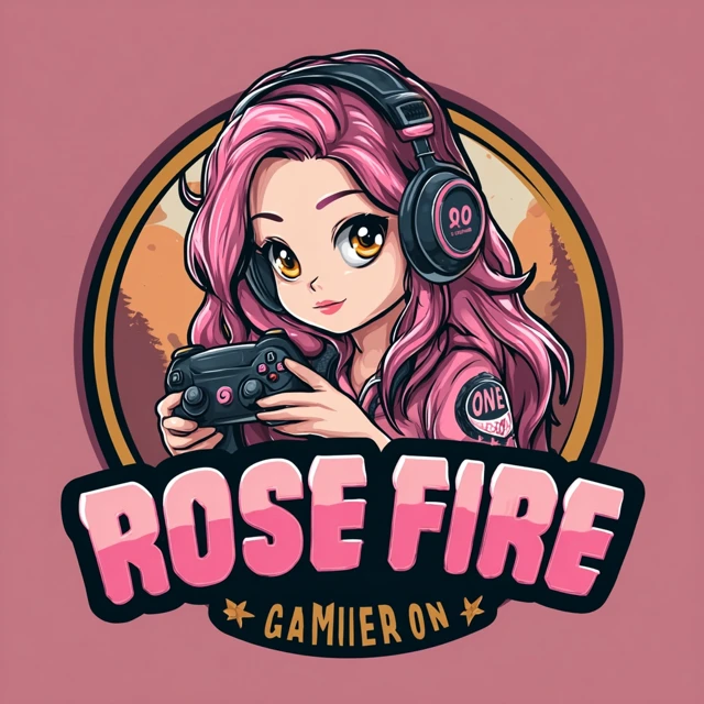 Rose On Fire Gamer Logo Cute Anime Girl