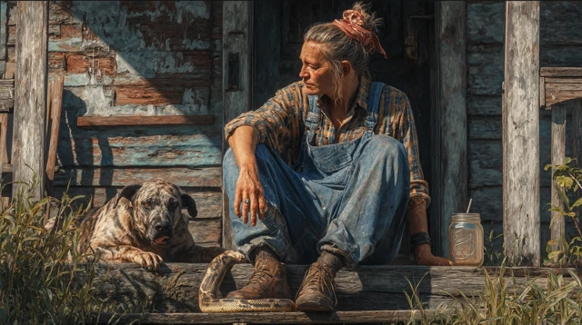 Hillbilly Portrait Rural American South Snake Dog