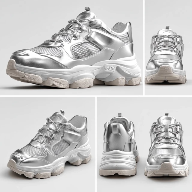 Metallic Silver Chunky Sneakers Product Showcase