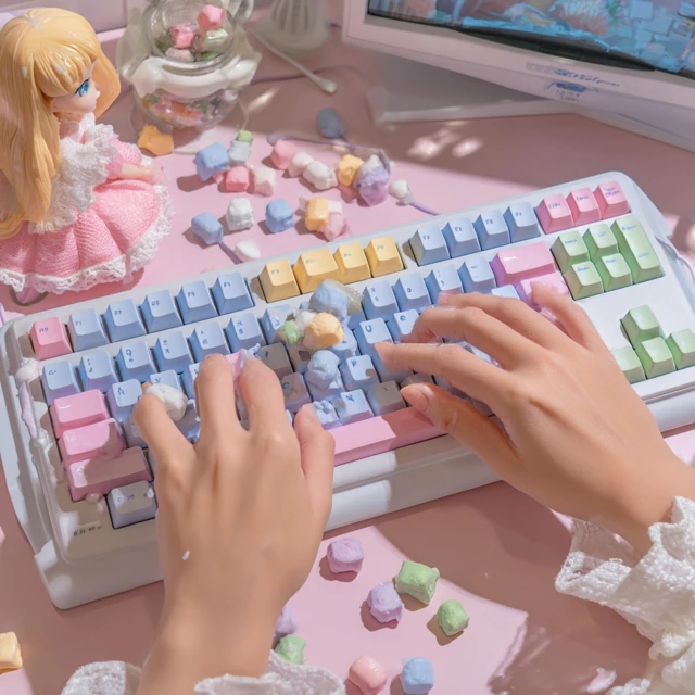 Cute Keycaps Keyboard with Slime Material