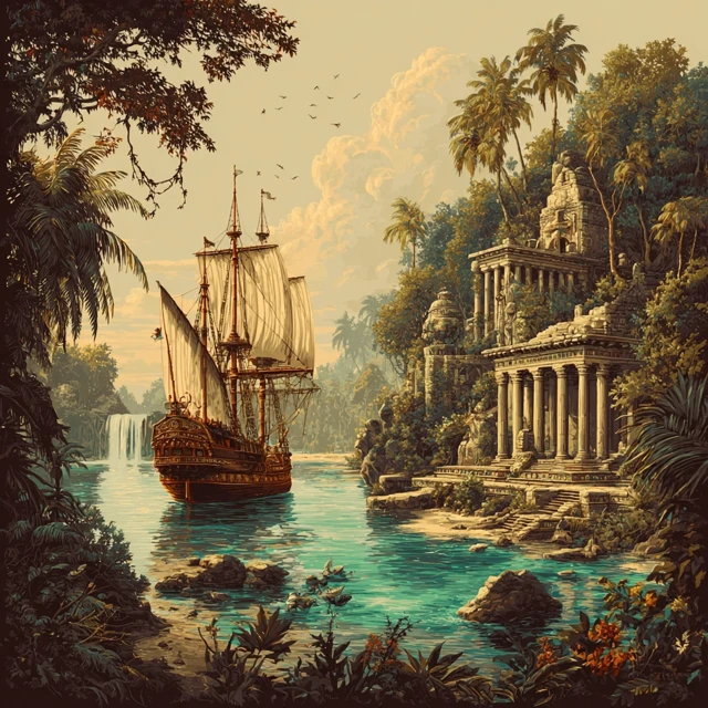 Galleon Sailing To Sunken Temples  Jungle Adventure