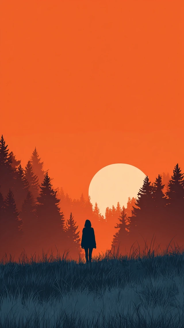 Sunset Silhouette Forest Field