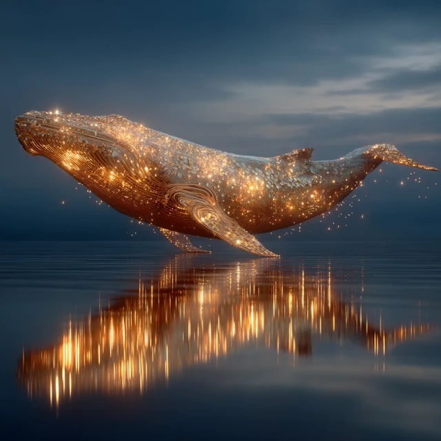Golden Whale 3D Rendering Shimmering Ocean