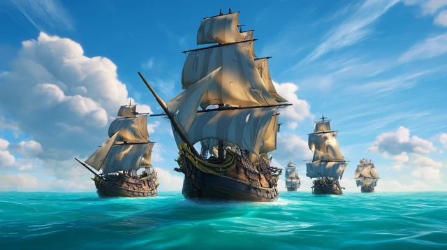 Royal Fleet Sailing Caribbean Waters Sea of Thieves Style
