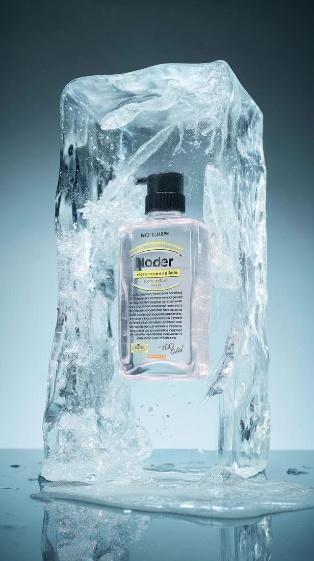 Body Wash Bottle Frozen in Ice Photography