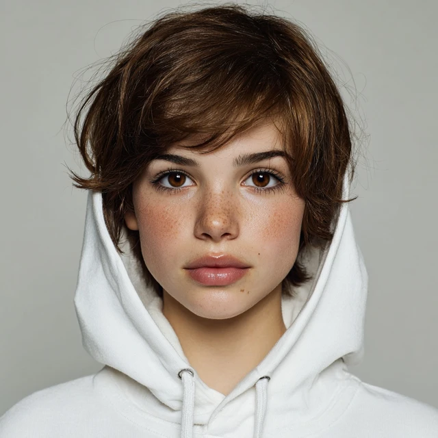 Young Woman in Hoodie Realistic Portrait