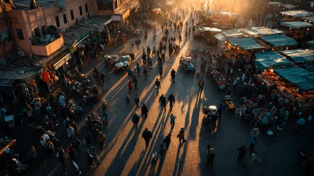 Marrakech Aerial View Golden Hour Market Jemaa el-Fnaa