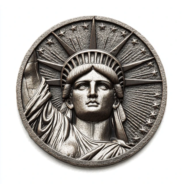 Statue of Liberty Emblem in Circle Metal Texture