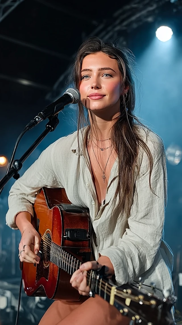 Acoustic Concert: Woman Singing with Guitar