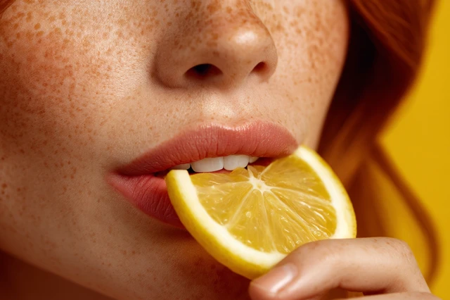 Freckled Skin and Lemon Slice Citrus Theme Healthy Skin