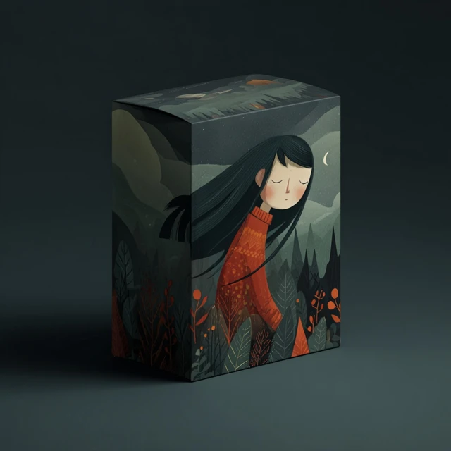 Cartoon Girl with Mask Box in Wilderness