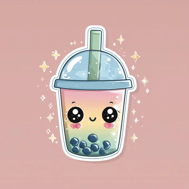 Cute Bubble Tea Mascot Kawaii Style Vector Sticker