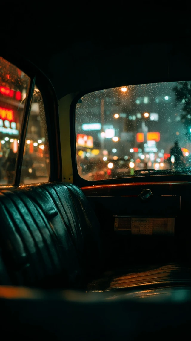 Taxi Ride at Night City Reflections