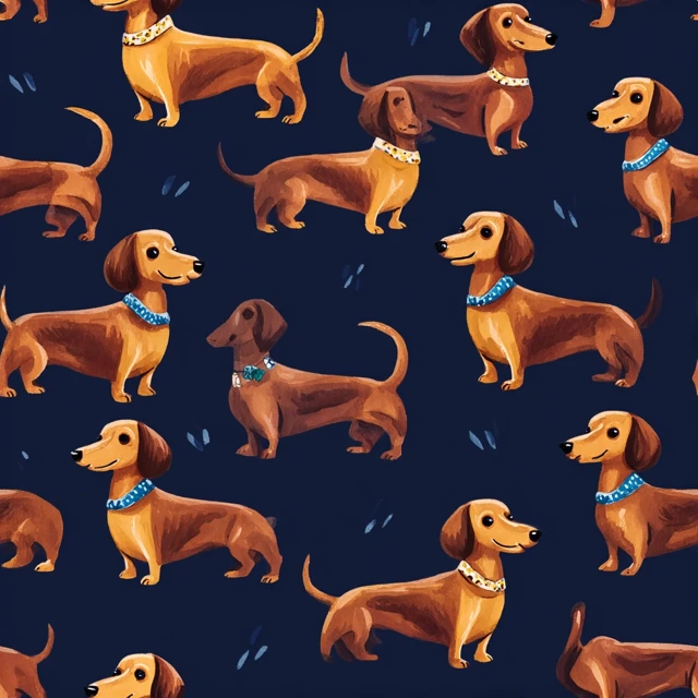 Dachshund Illustration on Navy Background Pattern