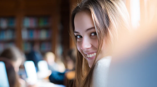 Happy Student in Library Portrait Smiling