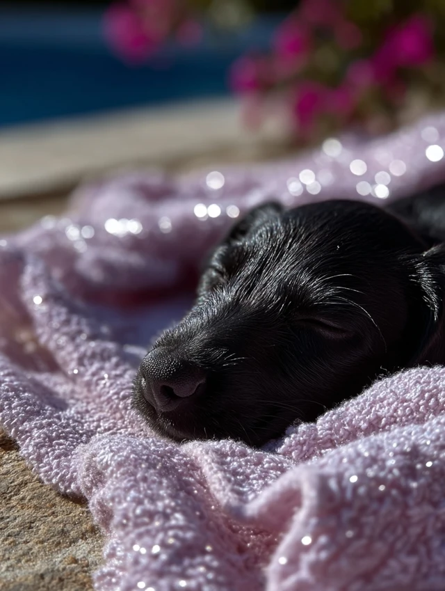 Sleeping Puppy by the Pool: Gentle Snooze in the Sun