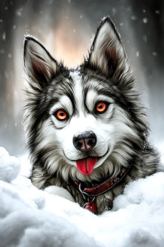 Impressionist Husky in the Snow Winter Painting Art