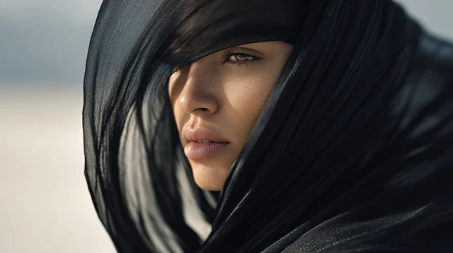 Beautiful Arabic Woman in Black Satin Portrait