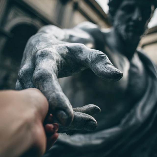Statue Reaching Hand Touching Person Art Photo
