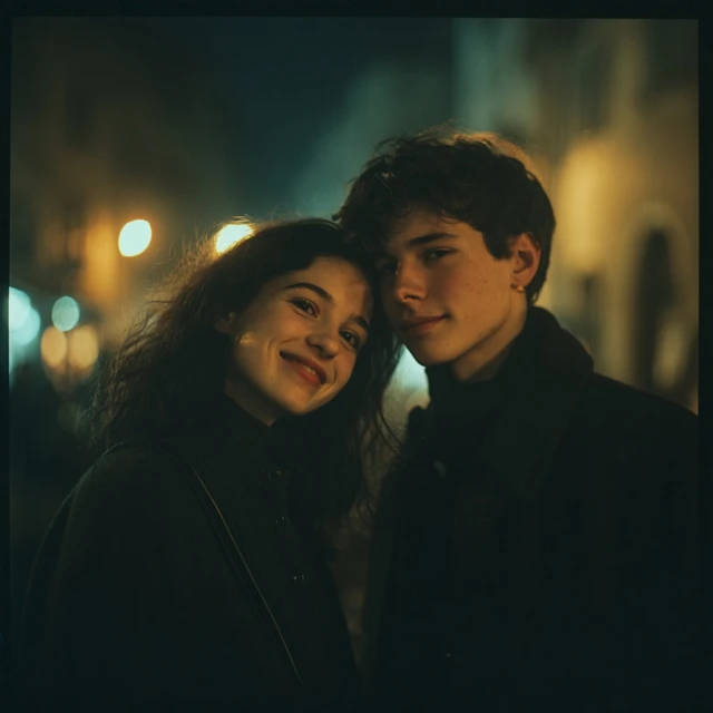 90s Cinematic Couple Portrait Dusk City Street