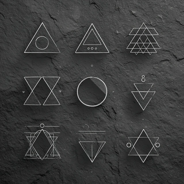 Occult Glyphs Geometric Symbols on Rock Background