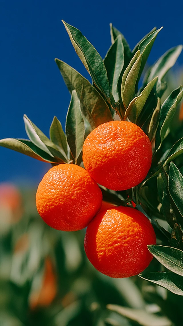 Orange Tree with Oranges and Blue Sky