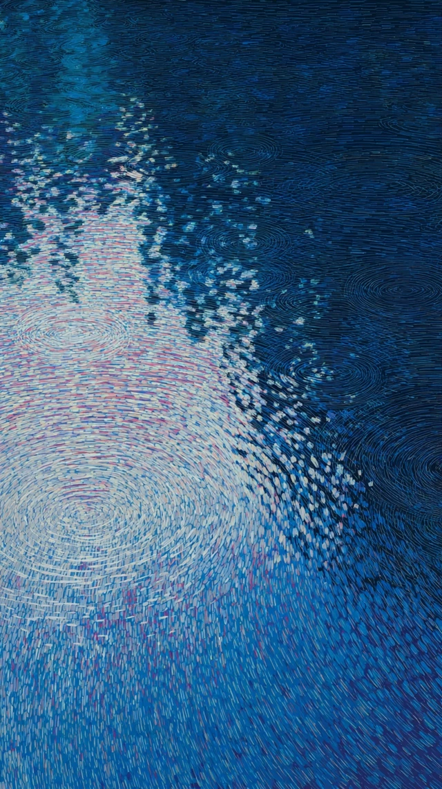 Hockney Style Watercolor Rain Ripples Dreamy Scene