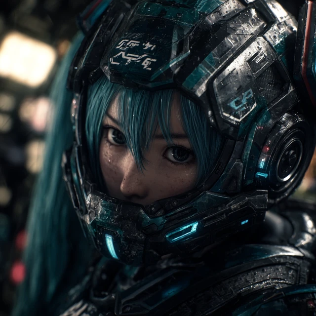 Miku in Cyberpunk Armor Cinematic Photo